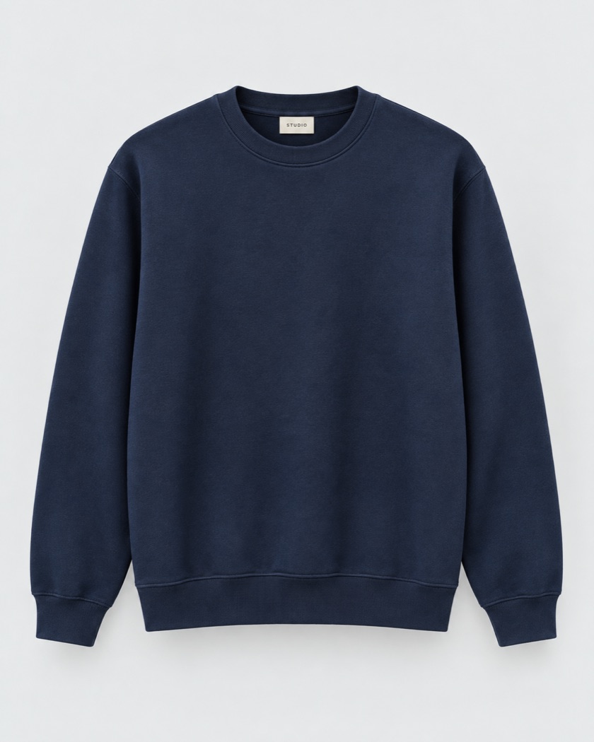 Illustrasjon av et butikkdesign med en marineblå genser